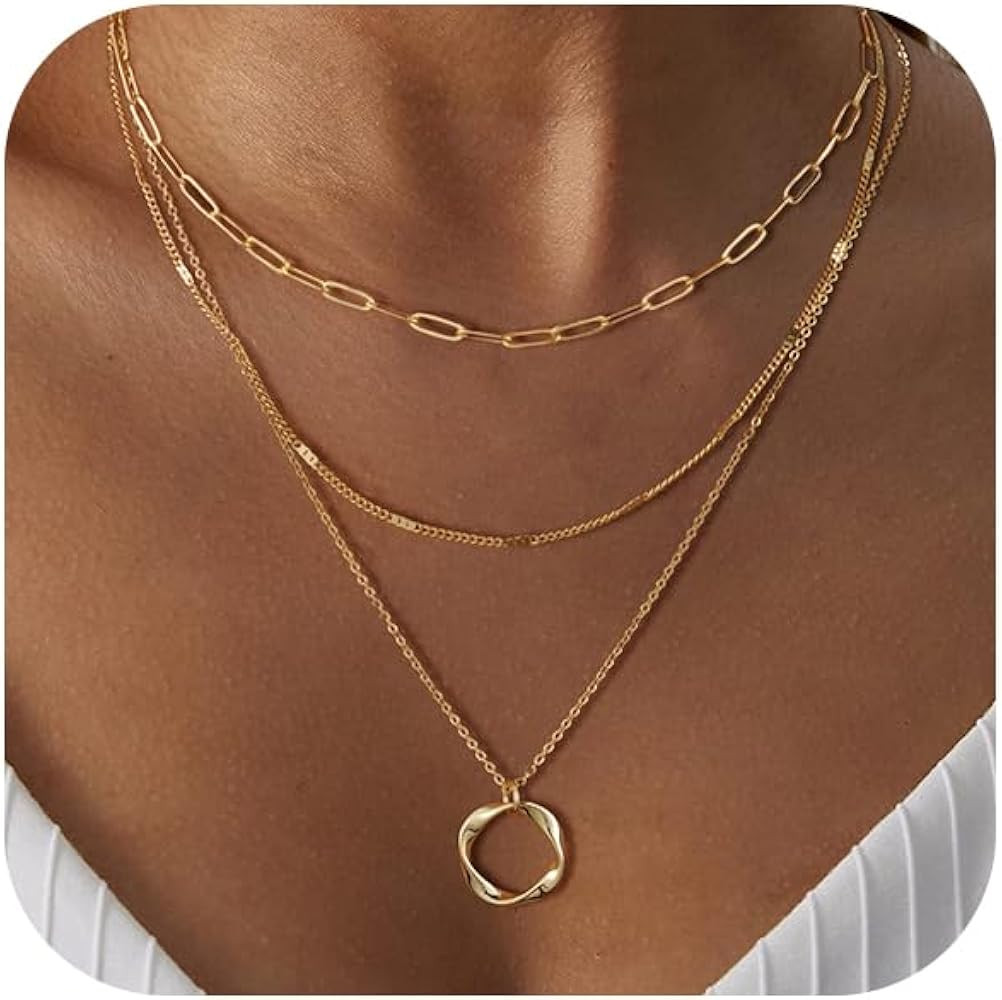 VIROMY Gold Necklace for Women 14k Gold Chain Necklaces Dainty Layered Necklaces Simple Stackable... | Amazon (US)