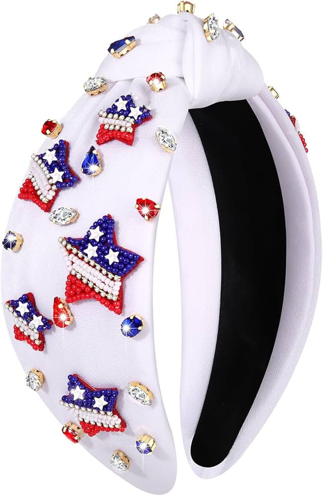 NVENF Hairband, 4th of July Headbands, American Flag Star White Headband Pearl Crystal Rhinestone... | Amazon (US)