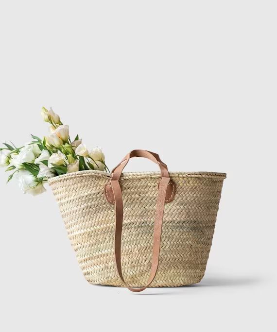 STRAW BAG Handmade With Leather French Market Basket French | Etsy | Etsy (US)