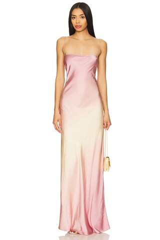 Good American Satin Slip Maxi Dress in Sunset Gradient004 from Revolve.com | Revolve Clothing (Global)