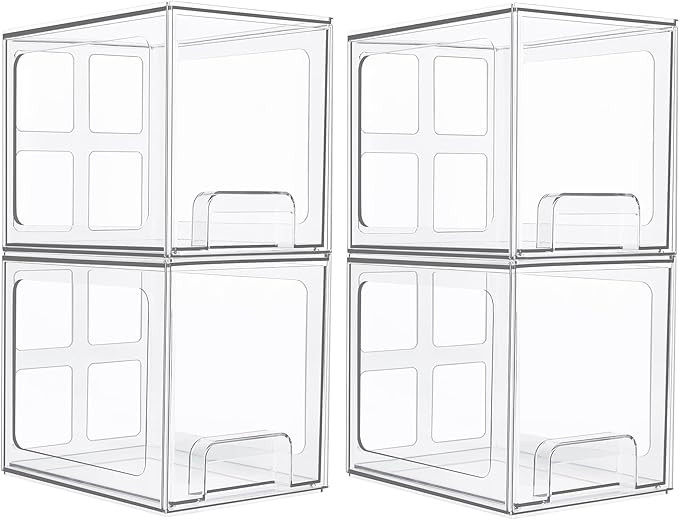 Vtopmart 4 Pack Stackable Makeup Organizer Storage Drawers, 6.6’‘ Tall Acrylic Bathroom Organ... | Amazon (CA)