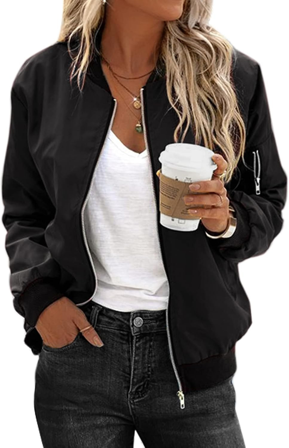 Zeagoo Women Bomber Jacket Casual Coats Spring Fall Clothes with Pockets | Amazon (US)