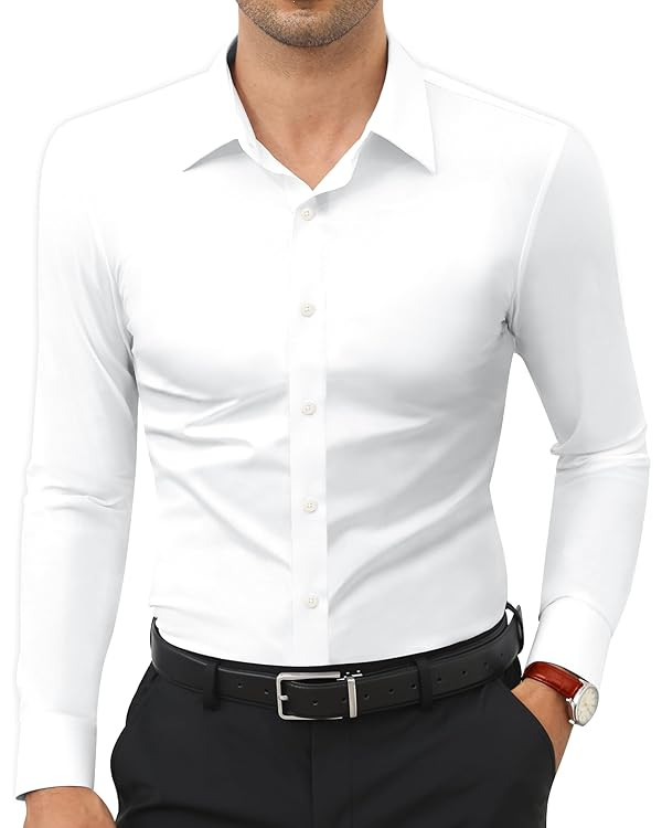 Stretch Mens Dress Shirts Long Sleeve Slim Fit Dress Shirts for Men Muscle Fit Big and Tall Butto... | Amazon (US)