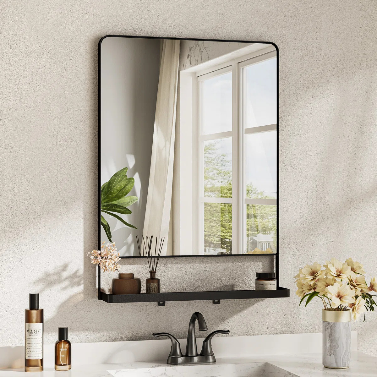 Tillymae Bathroom Vanity Mirror Metal Rectangle Wall Mirror Accent Mirror with Shelves | Wayfair North America