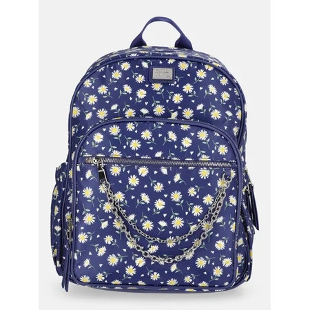 Madden NYC Women's Dome Backpack with Chain Accent, Navy Daisy | Walmart (US)