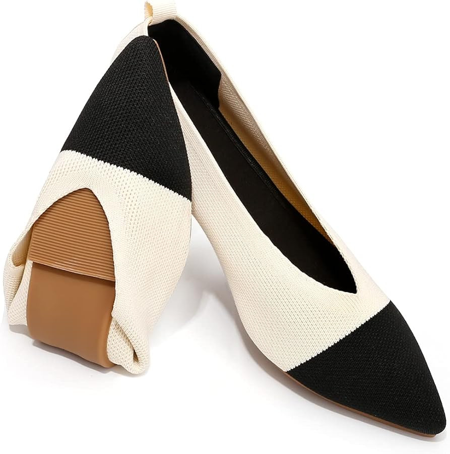 Slocyclub Flat Shoes for Women Classic Pointed Toe Slip On Ballet Shoes Knitted Texture Black Leo... | Amazon (US)