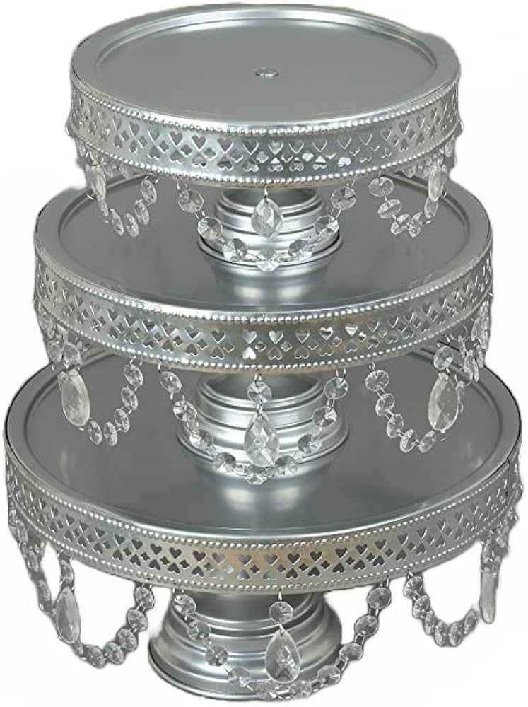 GiftBay Creations - Cake Stand Pedestal Round Strong Metal with Clear Hanging Crystals Set/3 (9-I... | Amazon (US)