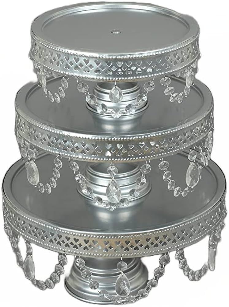 GiftBay Creations - Cake Stand Pedestal Round Strong Metal with Clear Hanging Crystals Set/3 (9-I... | Amazon (US)