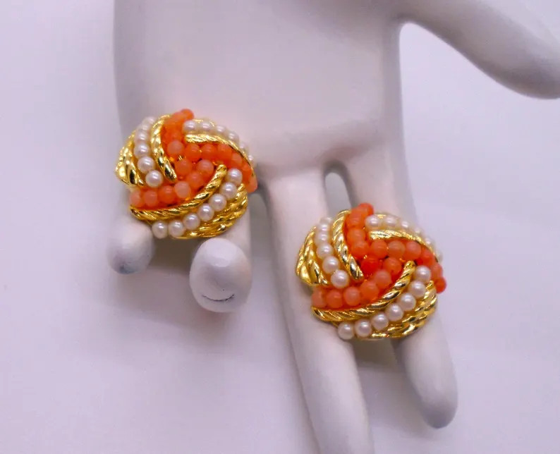 Vintage Avon Gold Tone Faux Coral & Pearl Clip Earrings - 1994 Cirelle Collection - Etsy | Etsy (US)