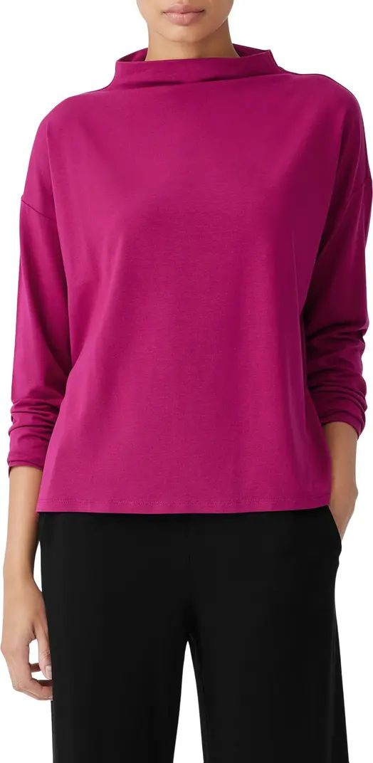 Eileen Fisher Funnel Neck Long Sleeve Boxy Top | Nordstrom | Nordstrom