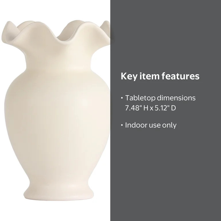 Home Decor Collection Sterling & Noble Home Ruffle Shaped off-White Ceramic Indoor Tabletop Vase | Walmart (US)