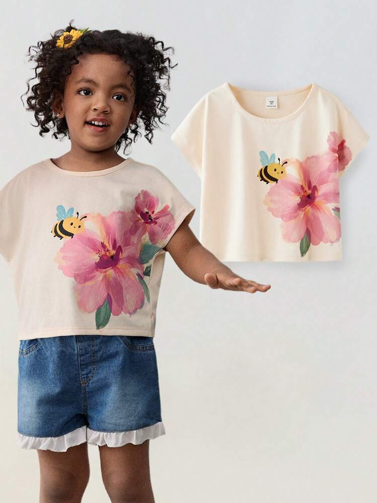 Maija Kids Maija Kids Loose Fit Floral Graphic Round Neck Short Sleeve T-Shirt For Girls | SHEIN
