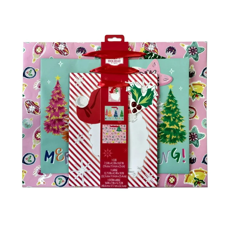 Multicolor Santa/Christmas Trees/Ornaments Paper Gift Bag Set, Assorted Sizes, 3 Count, by Holida... | Walmart (US)