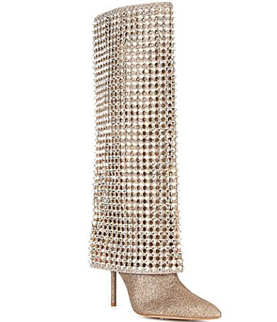 Gianni Bini Lowry Glitter Rhinestone Foldover Stiletto Tall Boots - 5.5 | Dillard's