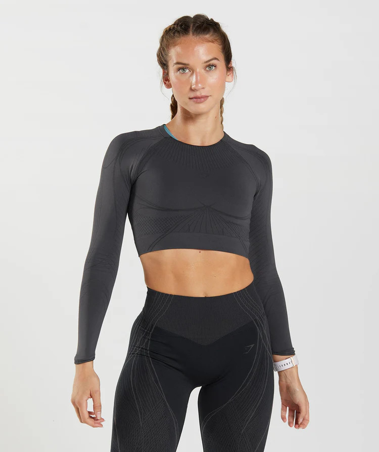 Gymshark Apex Seamless Crop Top - Onyx Grey/Black | Gymshark US