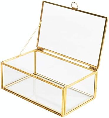 Copper Golden Vintage Glass Lidded Box Laced Edge Bracelet Keepsake Decorative Jewelry Display Pe... | Amazon (US)