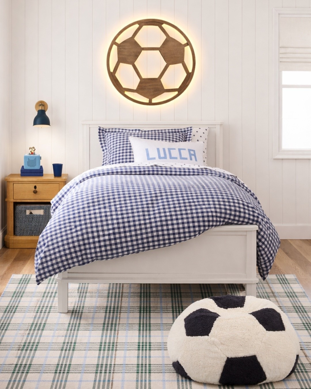 Soccer inspired, cozy - this room scored big on style kids will love and parents will appreciate! 

Soccer, soccer themed bedroom, kids room, boys room, boys bedroom, boys room design, boys room twin bed, boys room rug, boys room design ideas, boys room finds, boys room furniture, bed, twin bed, boys room bean bag, soccer bean bag, boys room lighting, home decor, kids bedroom, kids soccer bedroom, kids room ideas, rug, boys room wall light, boys room wall decor, boys room soccer bedroom, bed, bedroom, home decor ideas, pottery barn kids, boys room bedding, pottery barn 



#LTKmomlife #LTKHome #LTKKids
