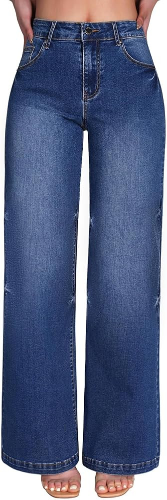 roswear Women's Wide Leg Jeans High Waisted Stretchy Denim Trouser Pants | Amazon (US)