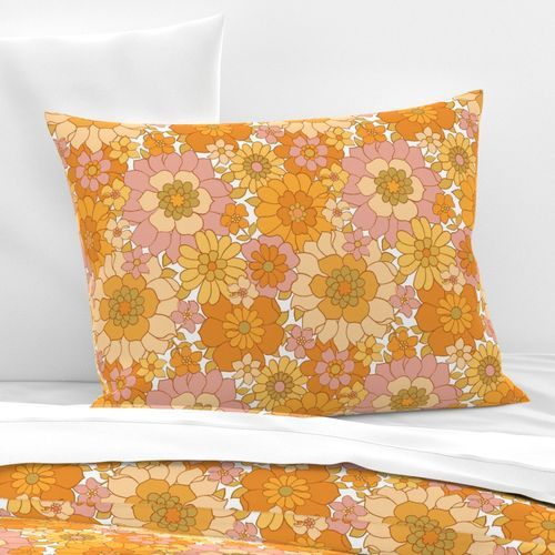 Avery Retro Floral on White-medium scale Standard Pillow Sham byred_raspberry_design | Spoonflower