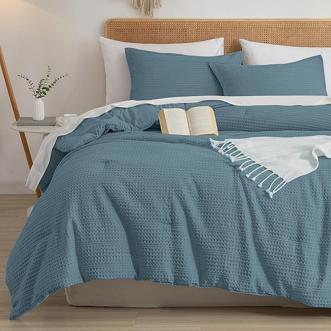 PHF Soft Waffle Comforter Set King Size- Comfy Breathable Waffle Weave Comforter with 2 Pillow Sh... | Amazon (US)