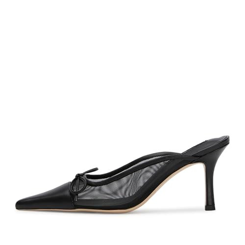 epiluta Black Mesh Heels for Women Mule Fashionable Mesh Sandals with Pointed Toe Elegant Bows and Chic Kitten Heels for Dressy Occasions Size 12 | Amazon (US)