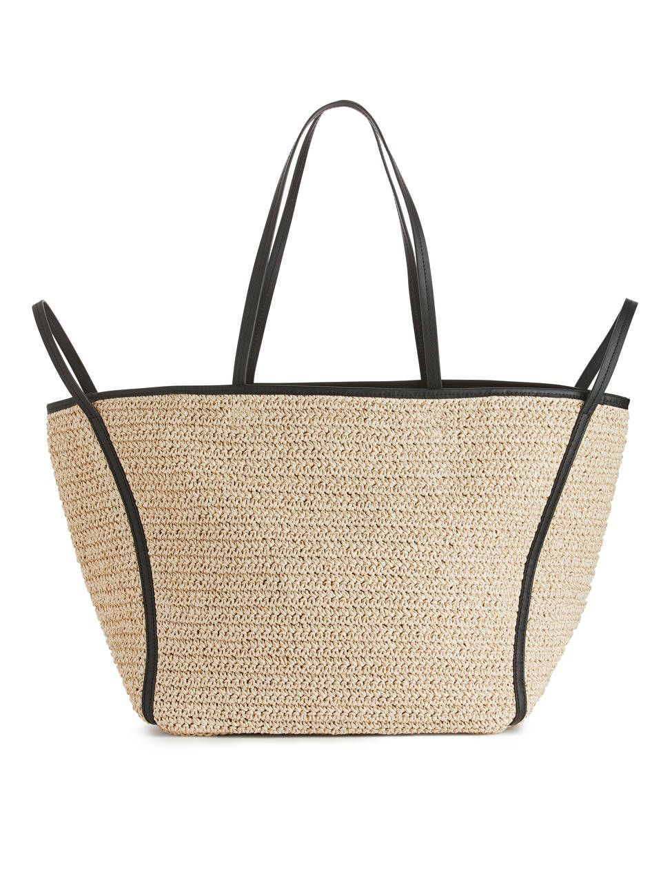 Leather Detailed Straw Tote | ARKET