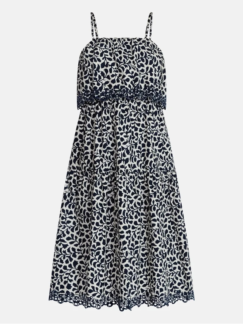 Time and Tru Women's and Women's Plus Sleeveless Cotton Midi Dress with Eyelet Trim, Sizes XS-4X | Walmart (US)