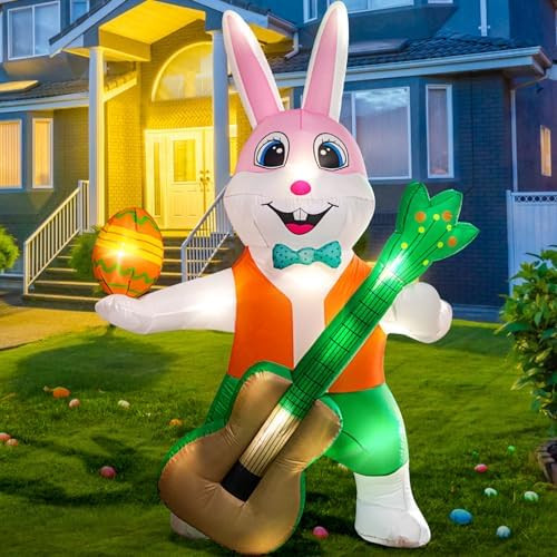 6FT Easter Inflatables Yard Decorations,Blow Up Guitar Rabbit with LED Light for Easter Decoratio... | Amazon (US)