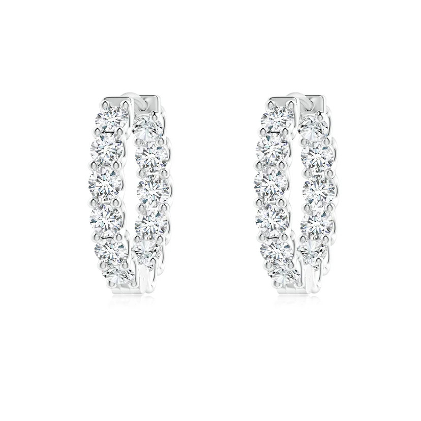 Lab-Grown Prong-Set Round Diamond Inside Out Hinged Clip Hoop Earrings | Angara Inc.