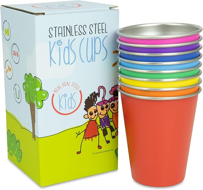 Stainless Steel Kids Cups - Set of 8 Rainbow Colored Metal Cups for Children and Toddlers, Premiu... | Amazon (US)