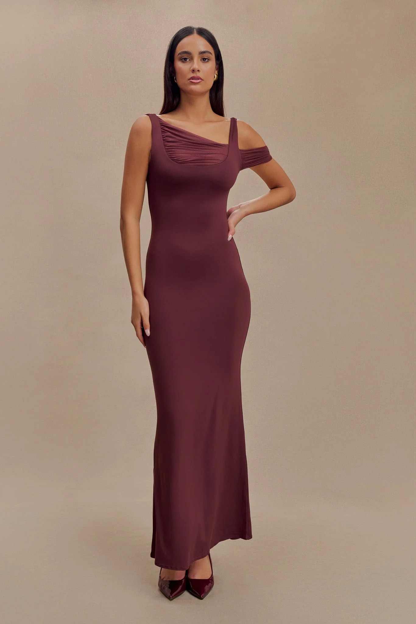 Janette Recycled Nylon And Mesh Sleeveless Maxi Dress - Mahogany | Meshki (APAC)