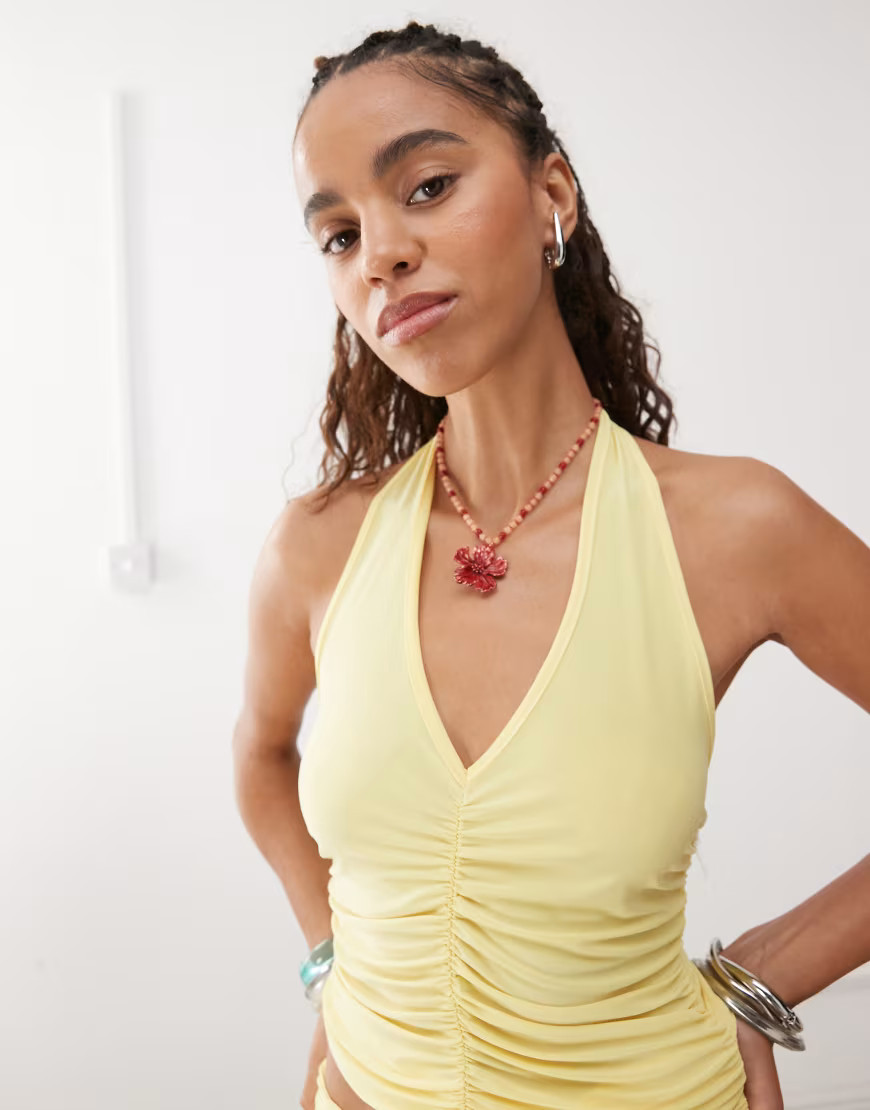 Reclaimed Vintage halter neck top with gathered seams in butter yellow - part of a set | ASOS (Global)