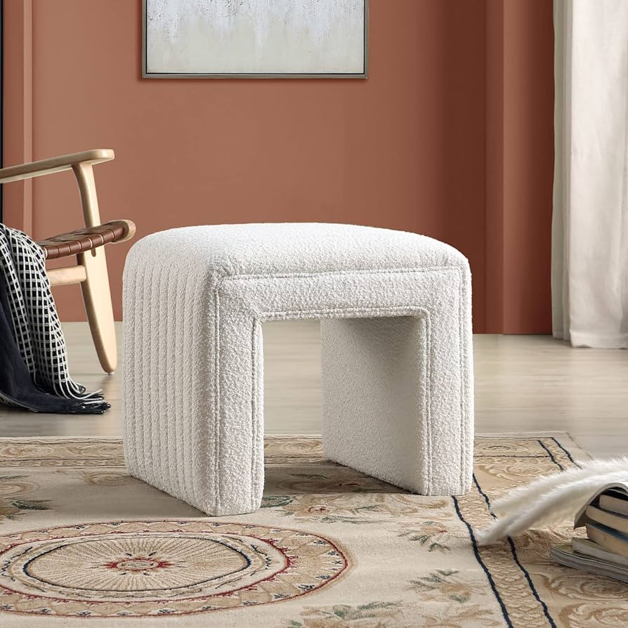 Get Set Style Vanity Stool Chair,Upholstered Boucle Ottoman Foot Stool for Vanity Stool with Wood... | Amazon (US)