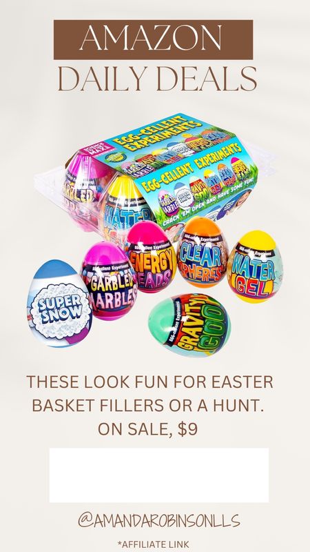 Amazon Daily Deals
Egg-cellent experiment Easter eggs
Easter basket fillers or Easter hunt ideas 

#LTKkids #LTKsalealert #LTKSeasonal