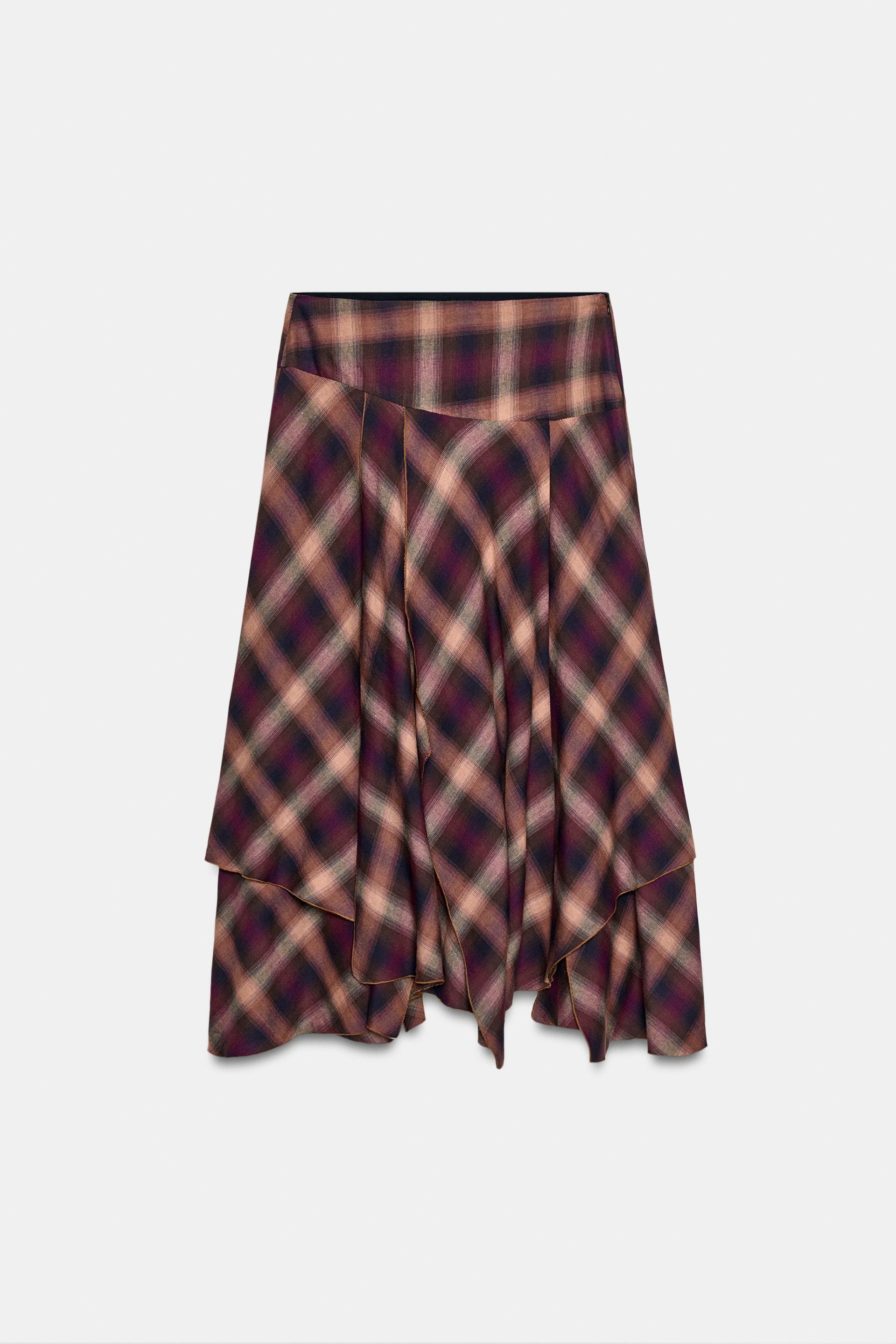 Zara - Plaid Midi Skirt With Slits - Multicolored - Xs - Woman | Zara US
