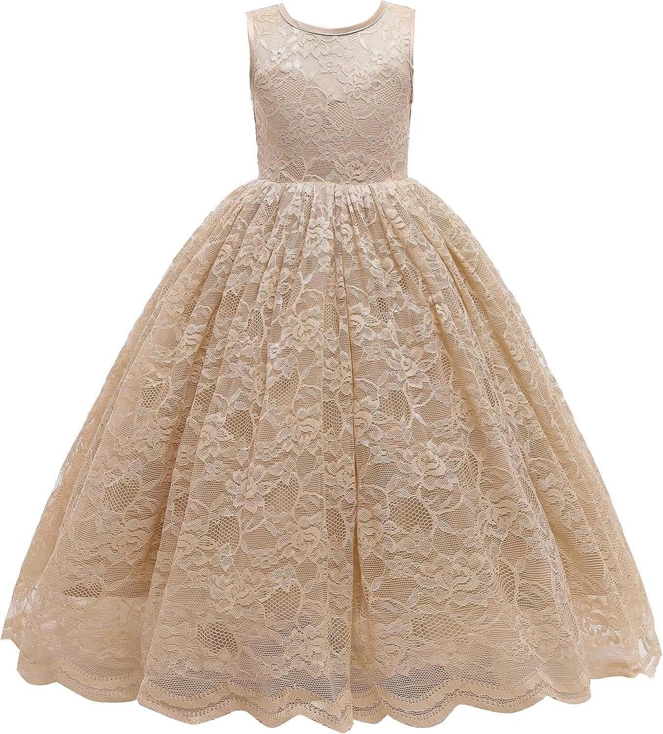 Glamulice Full Lace Flower Girls Dress Long A Line Bridesmaid Wedding Tulle Dresses Birthday Form... | Amazon (US)