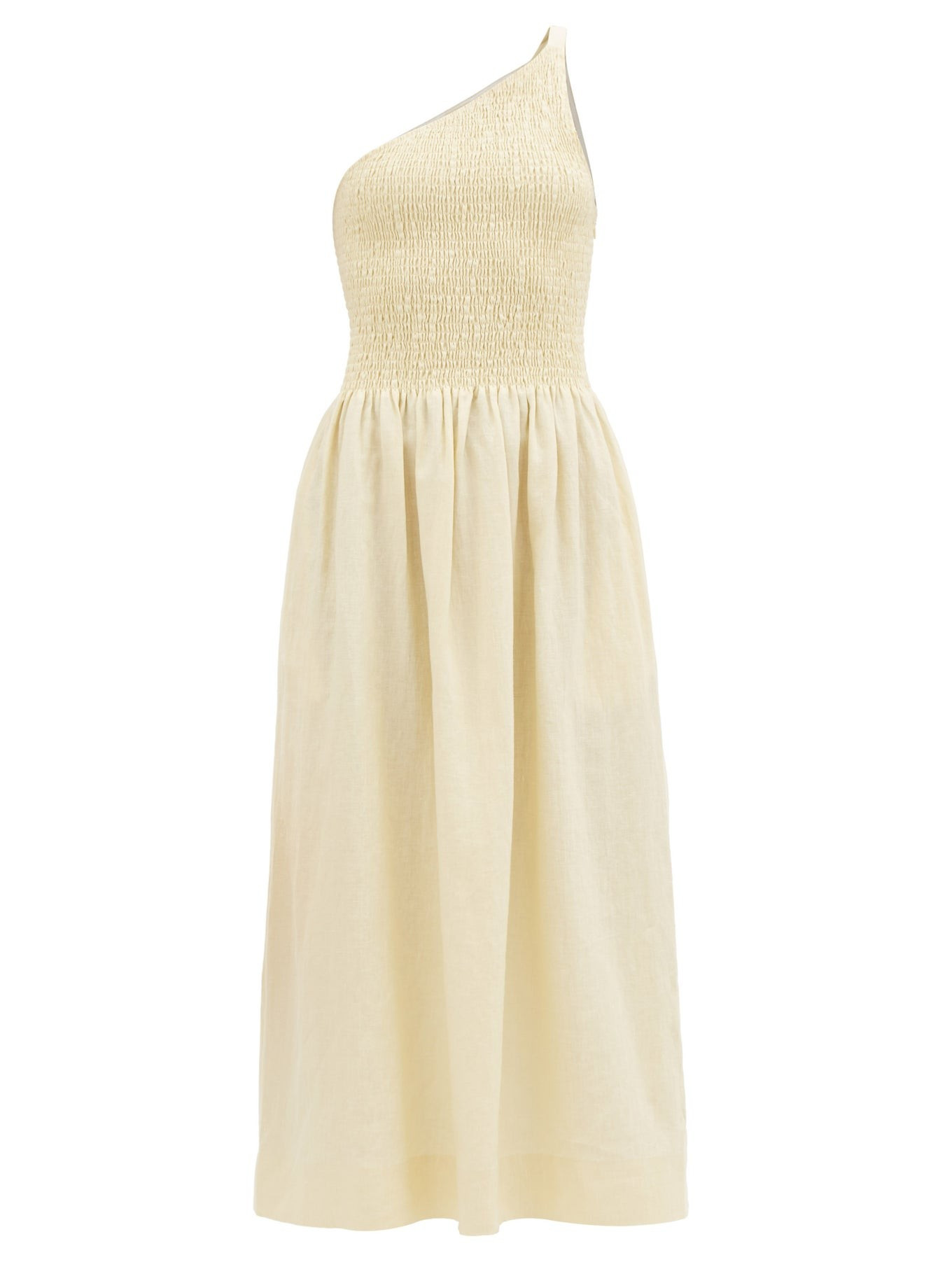 Isa one-shoulder shirred linen midi dress | Three Graces London | Matches (US)