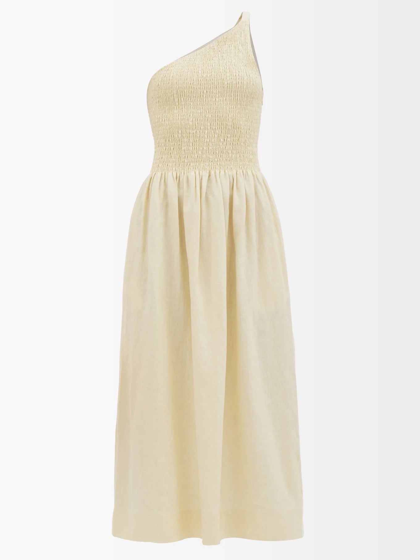 Isa one-shoulder shirred linen midi dress | Three Graces London | Matches (US)