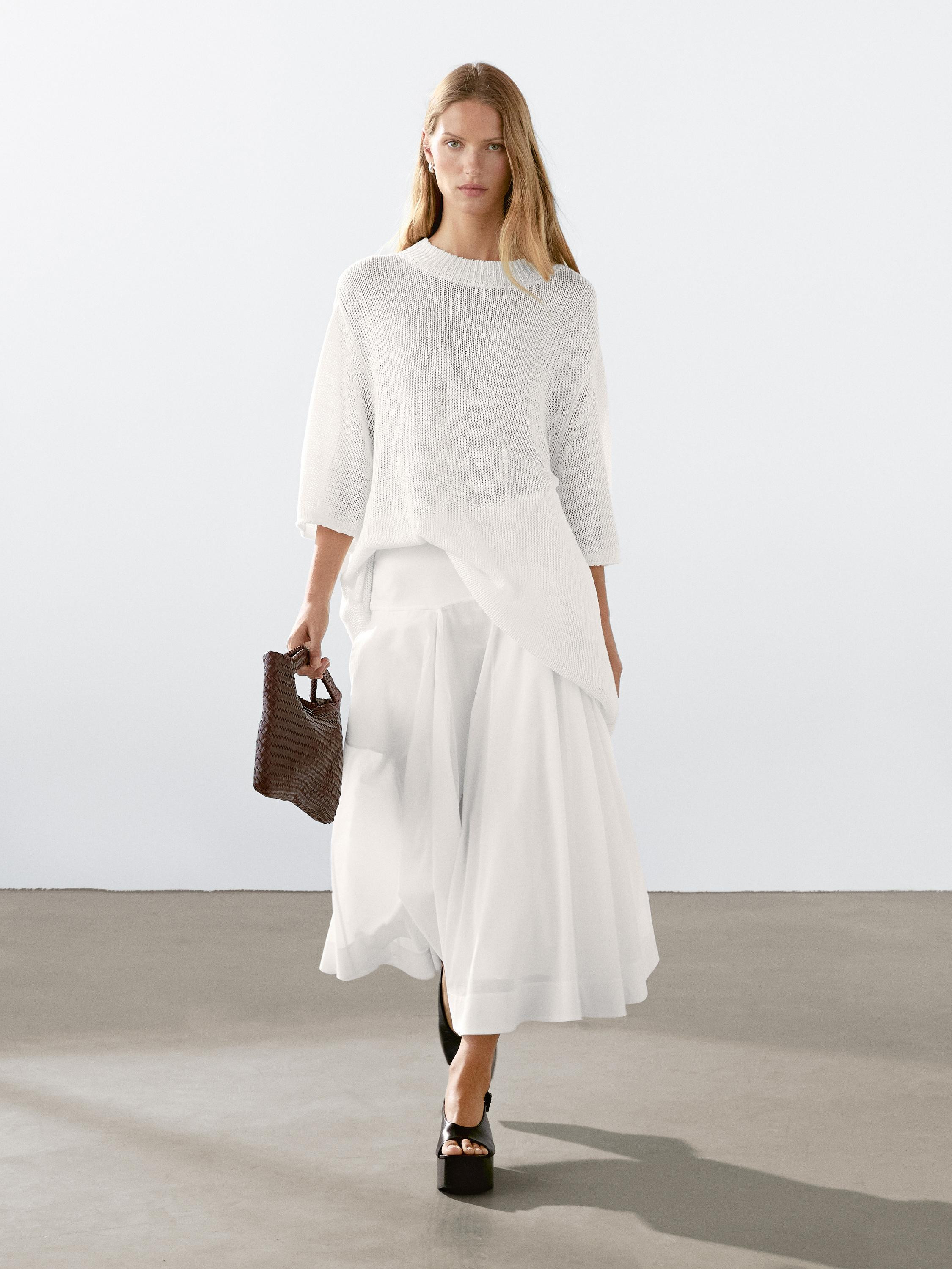 Short sleeve linen knit sweater | Massimo Dutti UK