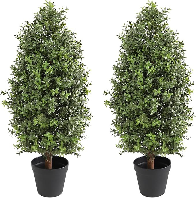 30" Tall Artificial Boxwood Topiary, 2 Pcs Outdoor Ready Artificial Boxwood Topiaries Trees, Natu... | Amazon (US)