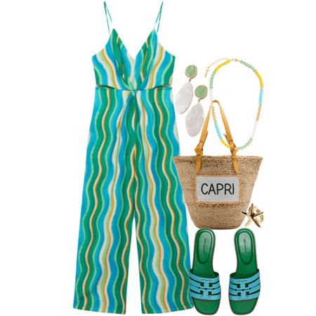 Jumpsuit, Tory Burch sandals, straw tote bag,summer outfit, holiday look, vacation outfit.

#LTKstyletip #LTKuk #LTKsummer