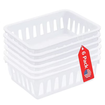 Tribello Mini Plastic Baskets for Organizing, White Drawer/Closet Storage Tray, 6" x 5"x 2" - Pack of 6 - Made in USA | Target