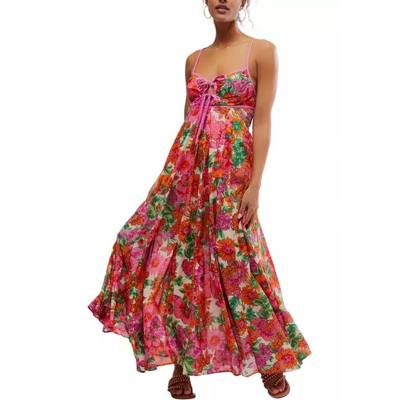 NWT Free People Dream Weaver Maxi Cotton Dress Floral Pink Combo Boho Small $168 | Poshmark