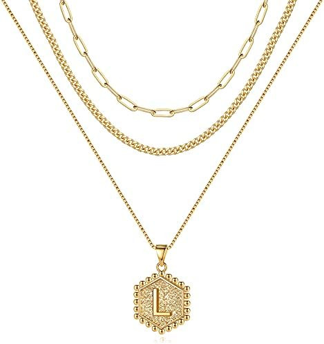 M MOOHAM Layered Initial Necklaces for Women, 14K Real Gold Plated Layered Necklaces for Women In... | Amazon (US)