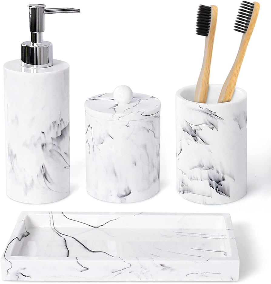 Haturi Bathroom Accessory Set, 4 Pcs Marble Look Bathroom Accessories Sets Complete With Soap Dis... | Amazon (US)