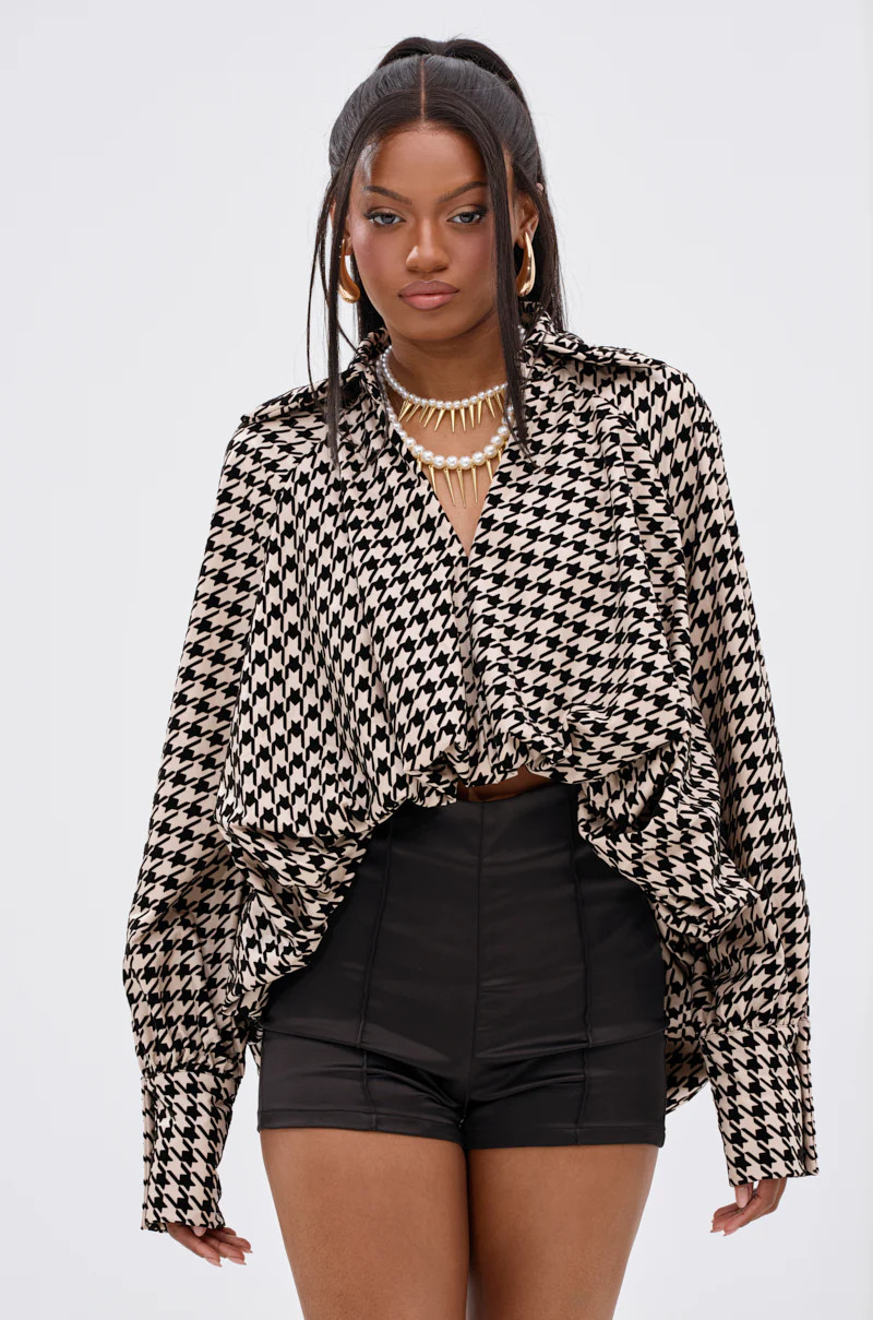 I KNOW WHAT I WANT HOUNDSTOOTH BLOUSE TOP | AKIRA