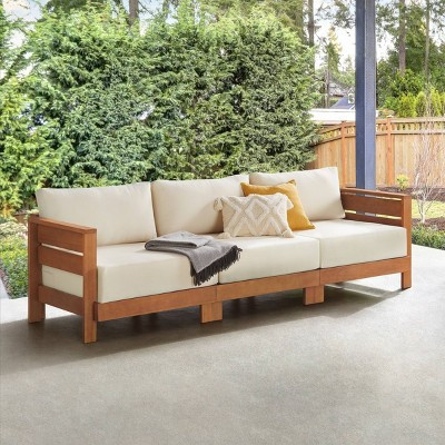 Alaterre Furniture Barton Outdoor Weather Resistant 3 Person Couch with Cushions | Target