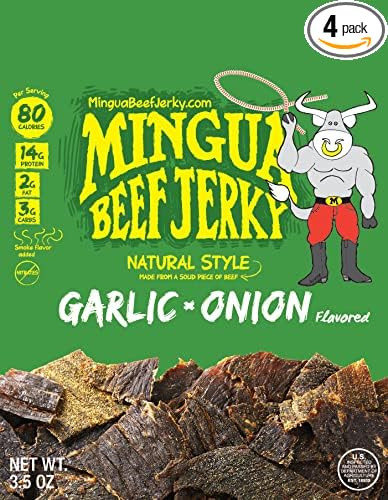 Mingua Beef Jerky Garlic & Onion 4 Pack (3.5oz each for 14oz total) | Amazon (US)
