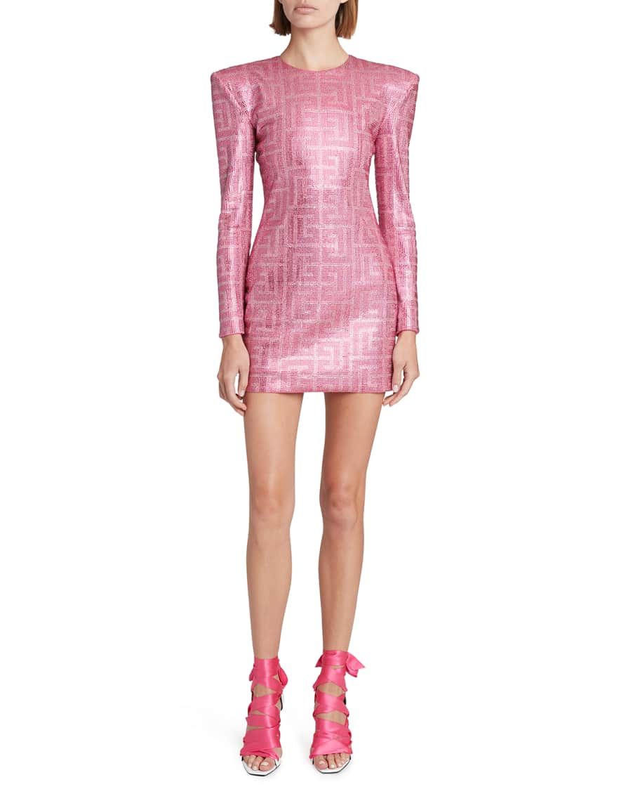 Balmain x Barbie Monogram Strass Embellished Mini Dress | Neiman Marcus