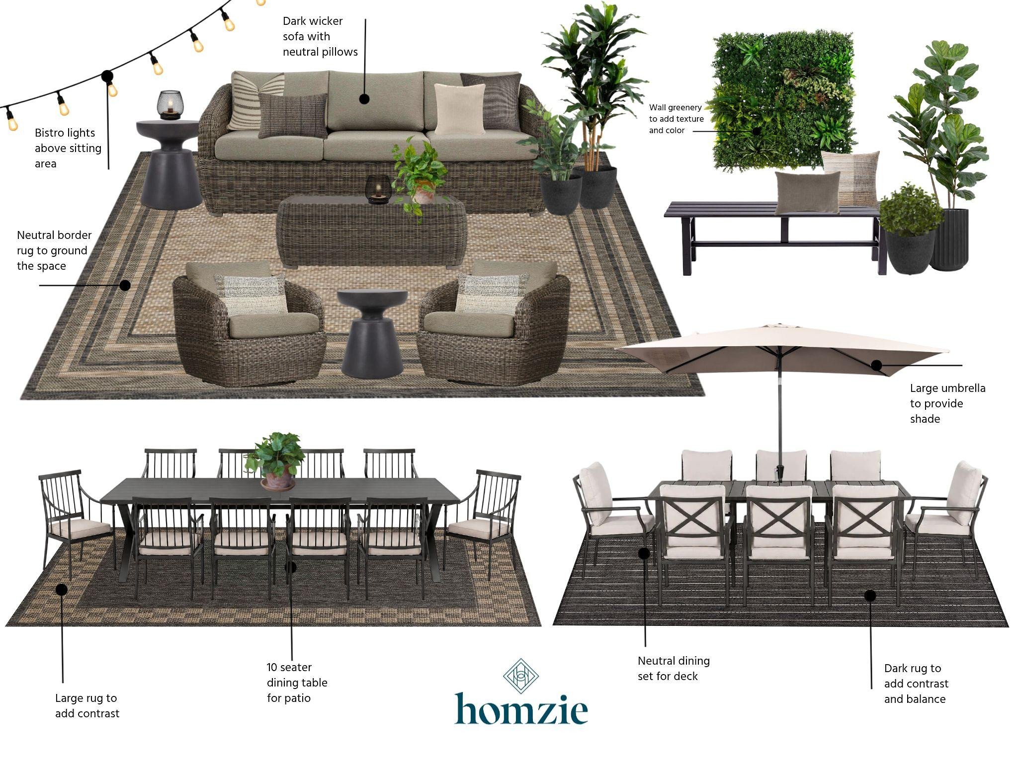 This patio brings together comfortable lounge seating and  welcoming dining areas for a cohesive outdoor retreat. A neutral palette of creams, beiges, warm wood tones, and black accents creates a timeless foundation, while low-maintenance faux greenery keeps the space feeling fresh year-round. From casual dinners to evenings around the fire, every detail is designed to blend comfort, function, and effortless style.

#LTKHome #OutdoorLiving #PatioDesign #OutdoorOasis #BackyardDesign #OutdoorDecor #NeutralHome #HomeDecor #LTKCreator 

 